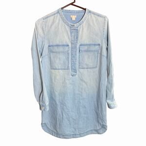J.Crew Blue Long Sleeve Chambray Denim Jeans Button Front Mini Shirt Dress Sz S